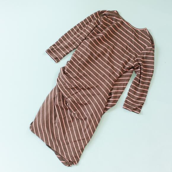 Sundry Fabian Gray Red Striped Long Sleeve Faux Wrap Dress Size Large - Picture 7 of 7